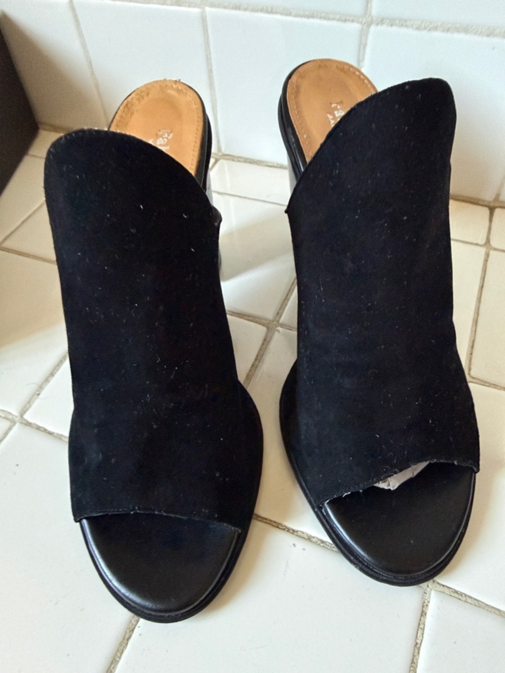 Black Suede Open-Toe Slide Mules by